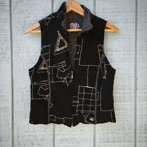 Bets by Canvasbacks Art to Wear Full Zip Vest sz XS Tan Black Lagenlook Coastal